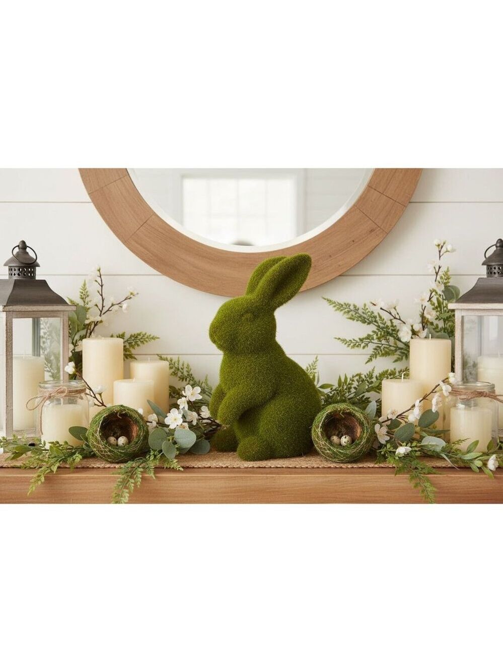 Moss Bunny Rabbit Figurine With Open Moss Balls Spring Easter Wreath Craft Suppl - Picture 2 of 13